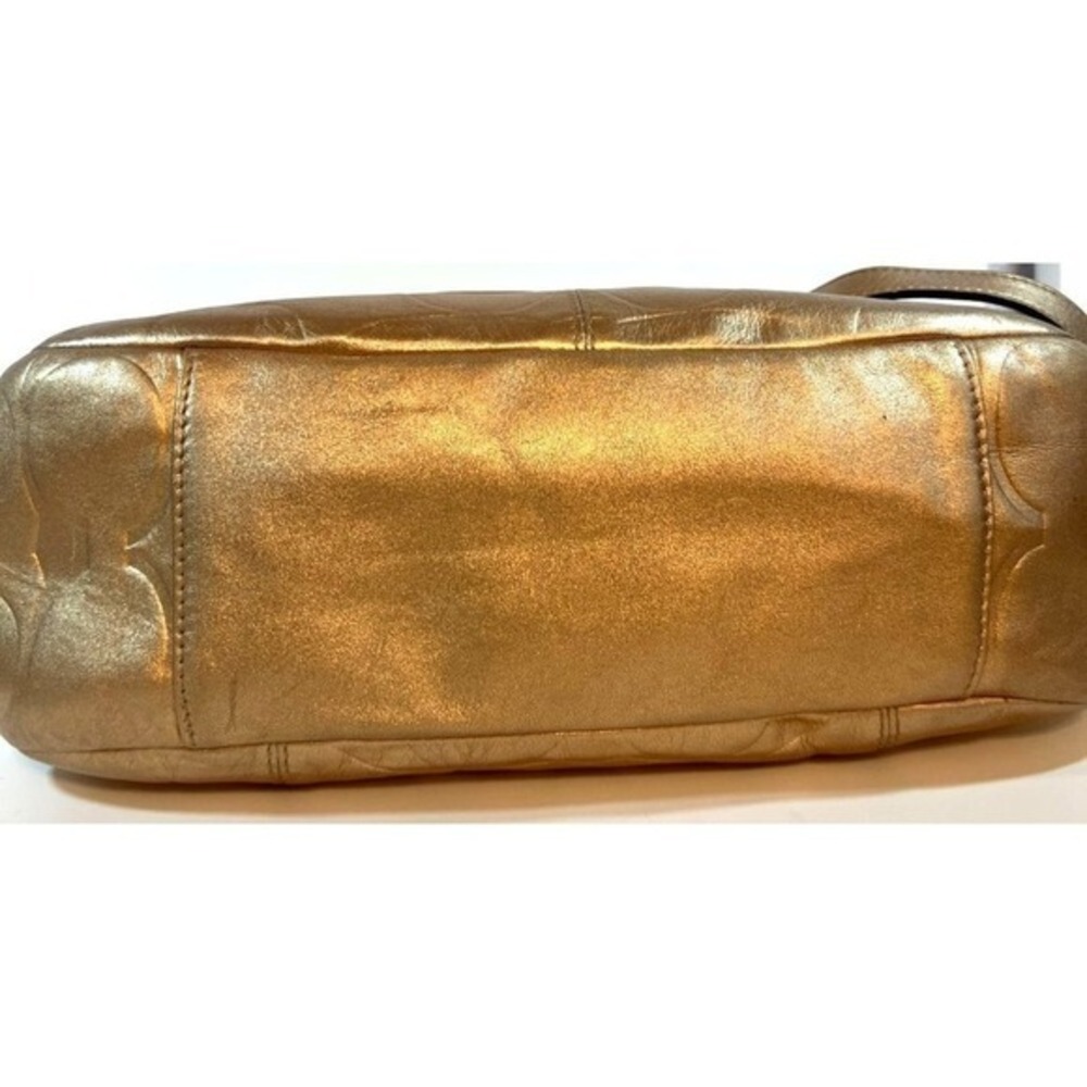 Coach East‎ West Embossed Signature Gold Metallic Shoulder Bag Tote Purse - Picture 11 of 16